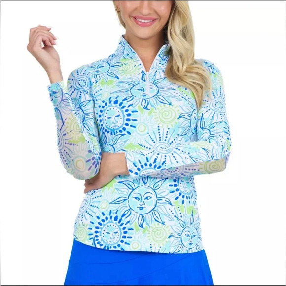 Ladies IBKUL SUNNY DAY Seafoam Long Sleeve Mock Golf Shirt S - Picture 1 of 6